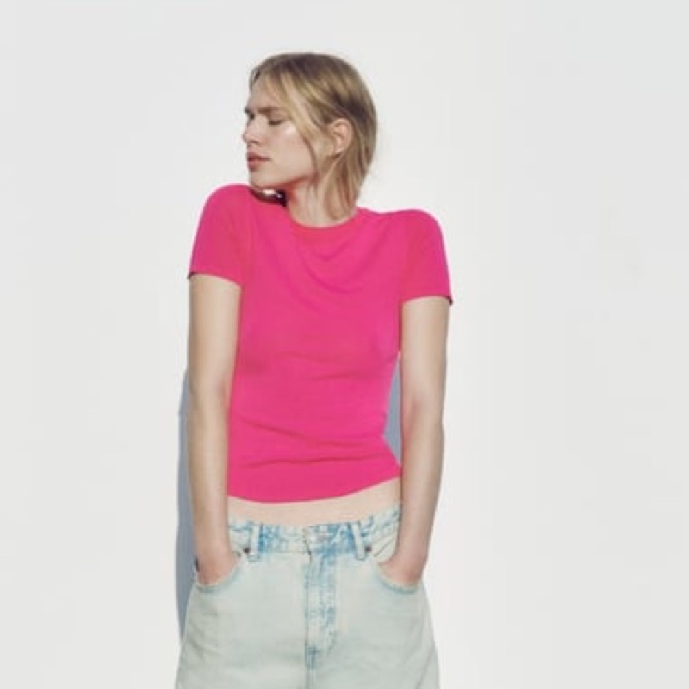 NWT Zara hot pink BASIC EXTRAFINE KNIT TOP